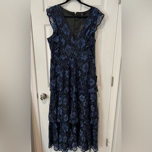 BRAND NEW W/TAGS! Molinetto Navy Blue Lace Ruffled Tiered Sleeveless Maxi Dress.